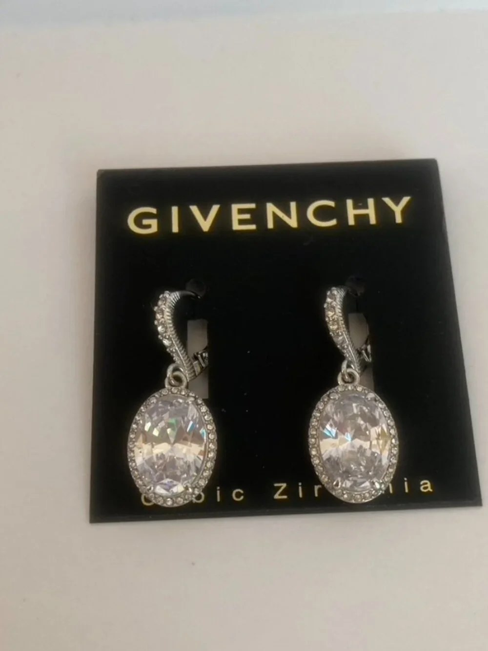 Givenchy Silver Tone Cubic Zirconia Oval Earrings Set NEW
